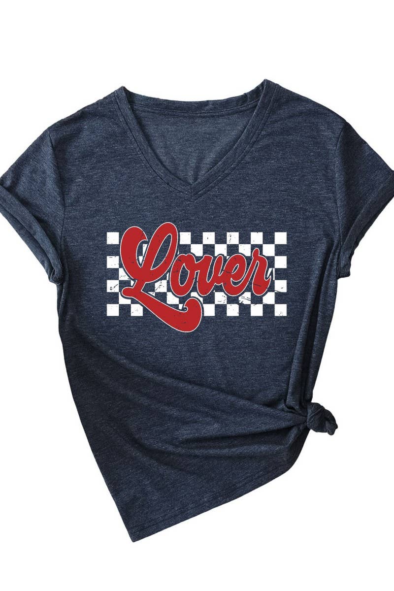 TEMPERAMENT TRACK PRINTED V NECK T SHIRT_CWTTS0712