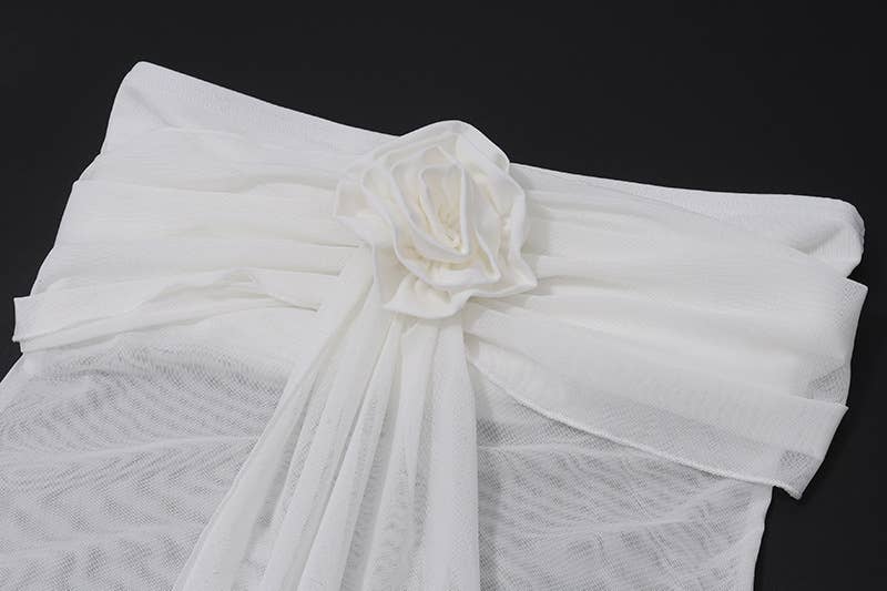 Off Shoulder Bow Mesh Asymmetrical Dress