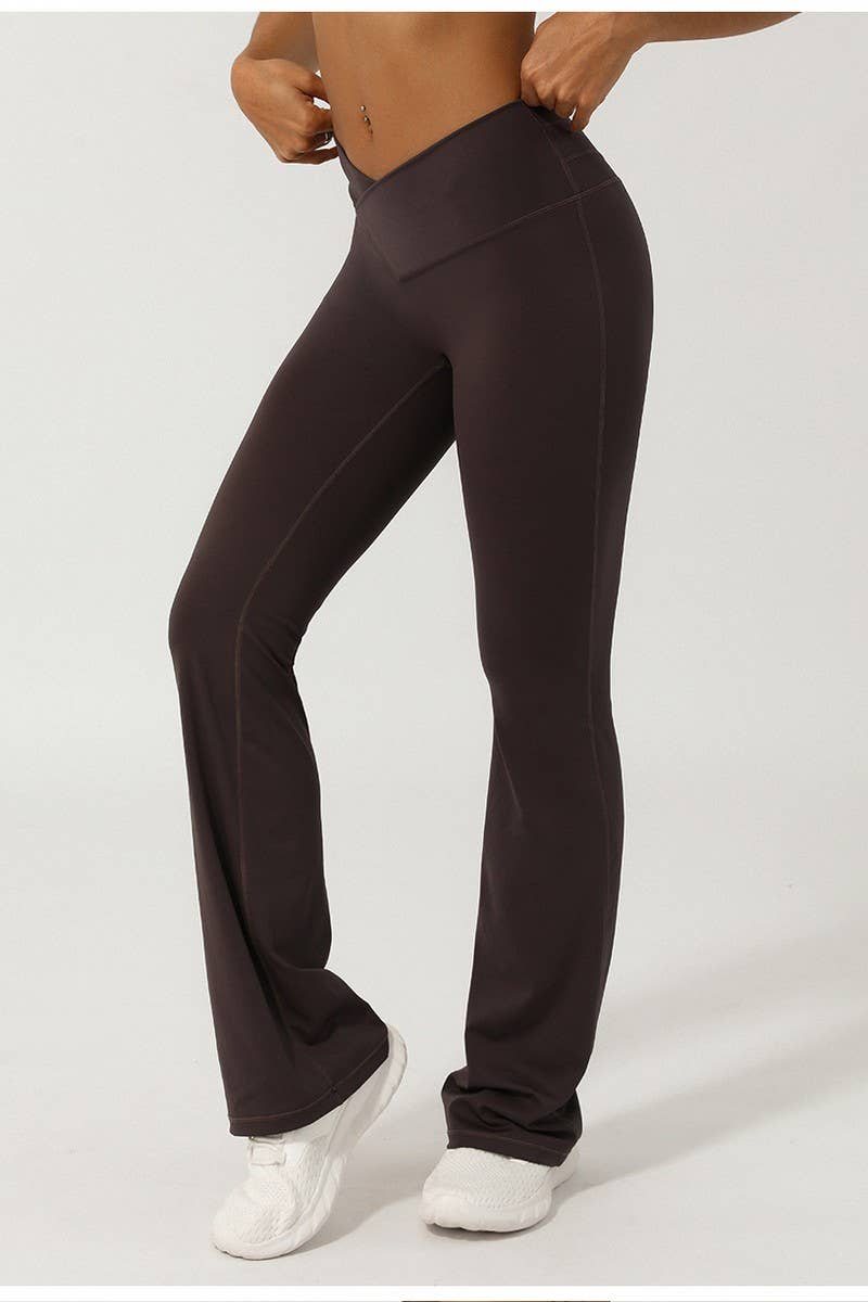 CWBLP1230_V WAIST CROSS FITNESS SPORTS YOGA FLARED PANTS