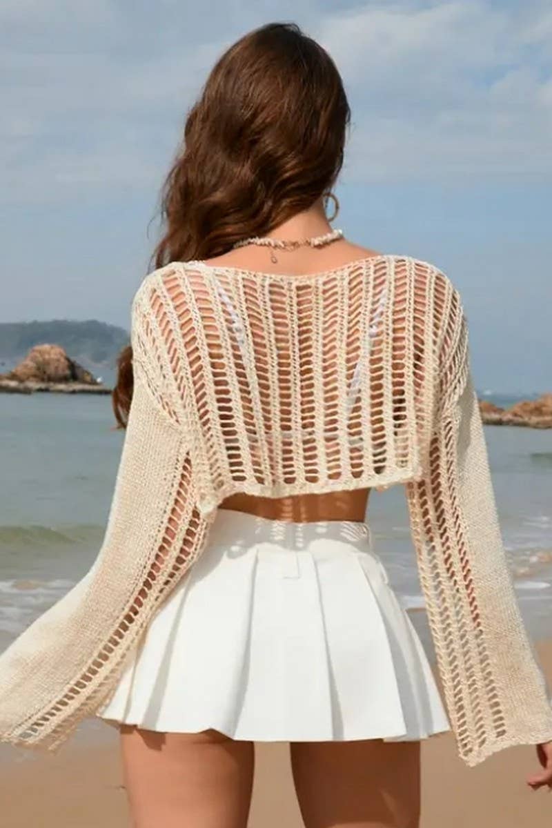 CWTTL1986_SUMMER LOOSE ROUND NECK HOLLOW CARDIGAN