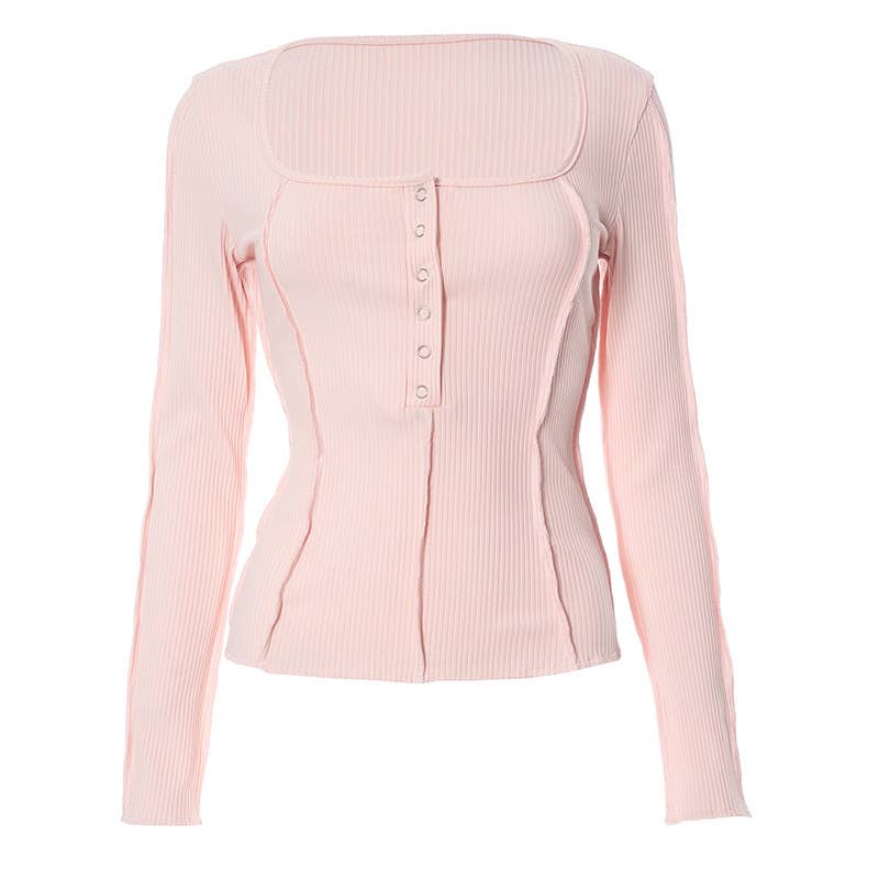 SOLID COLOR SQUARE COLLAR CASUAL ALL-OVER TOP