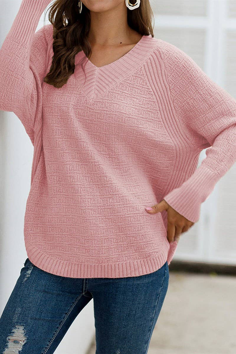 Irregular loose V-neck pullover sweater