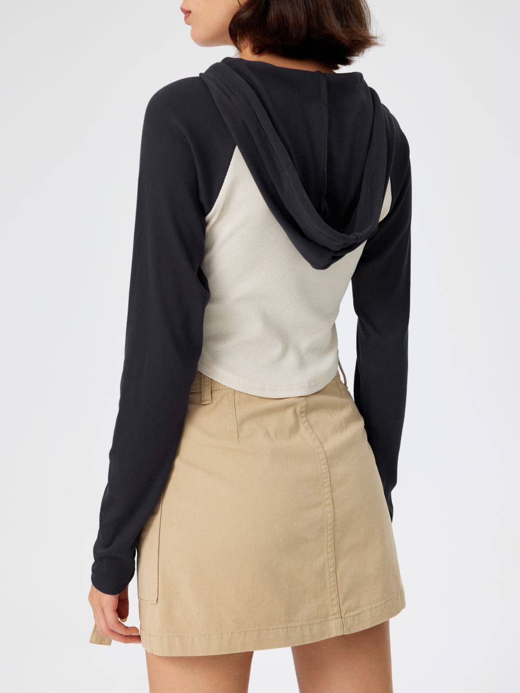 HOODED PATCHWORK COLOR IRREGULAR SLIM-FIT T-SHIRT