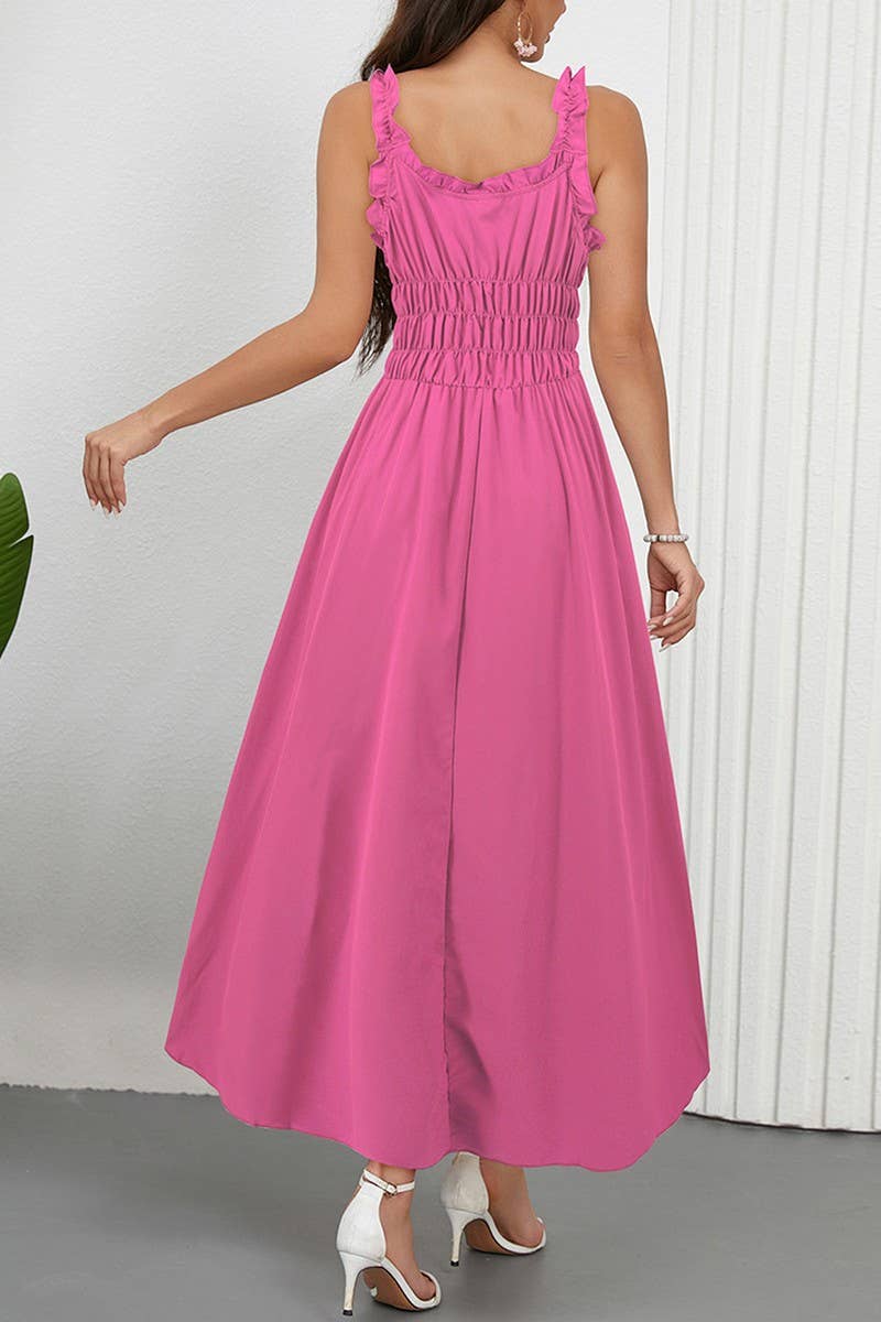 CWDMD6206_CASUAL SOLID COLOR WAIST TIE CAMI MAXI DRESS