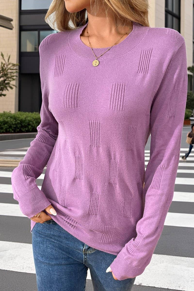 CWOSWL07157_SOLID CREWNECK PULLOVER LONG SLEEVE KNIT
