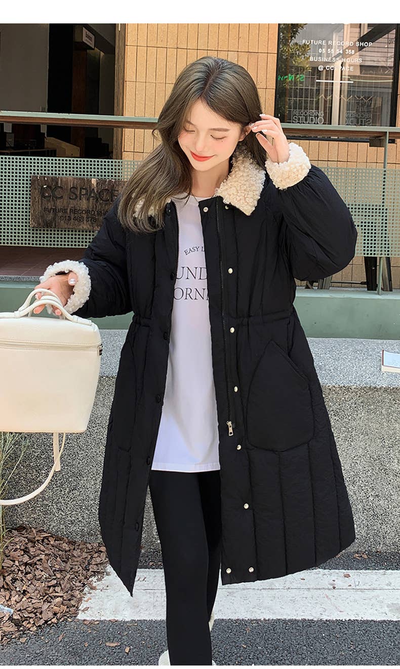 Long single breasted cotton-padded jacket