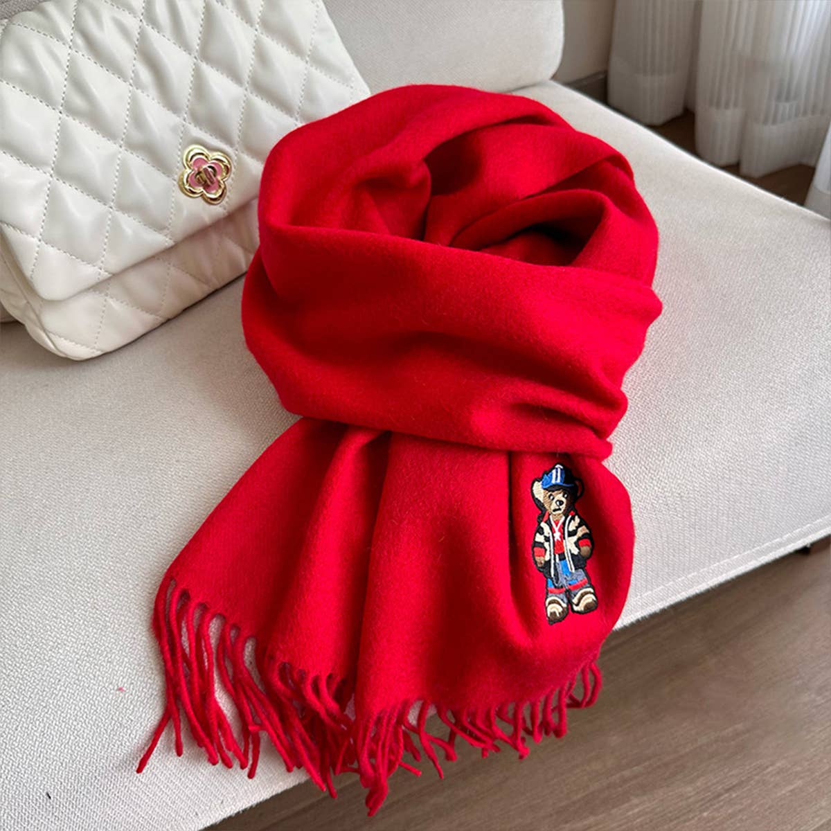 British Plaid Bear Scarf - Unisex Winter Warm Wrap_CWASC1496