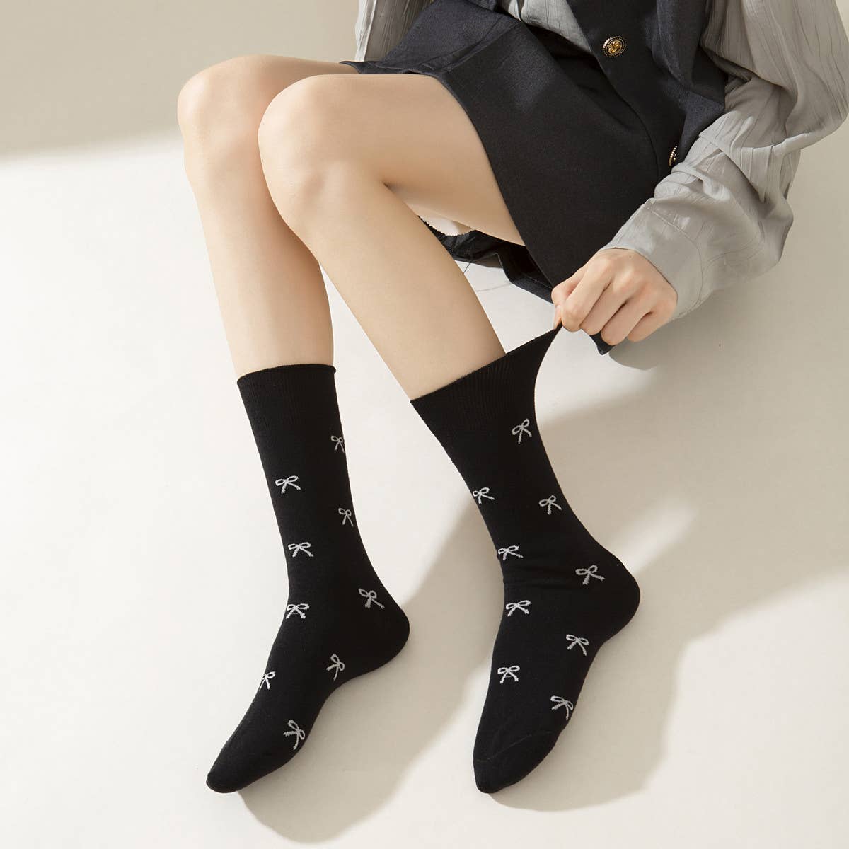 Cotton Bow Print Crew Socks
