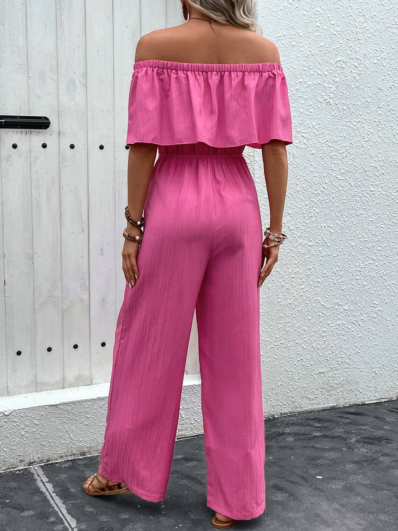 WIDE-LEG ONE-SHOULDER SOLID COLOR PANT JUMPSUIT