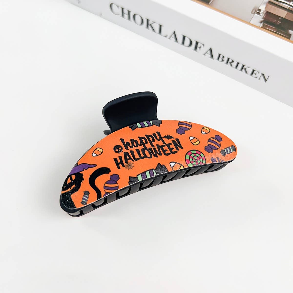 Gothic Halloween Claw Clip, Pumpkin & Ghost Design_CWAHA1443