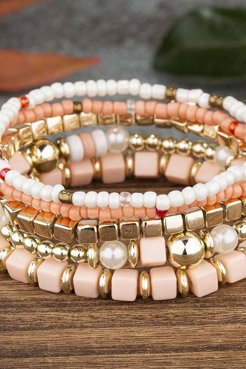 CWAJE1180_WHITE TURQUOISE CRYSTAL BEADWD BRACELET SET