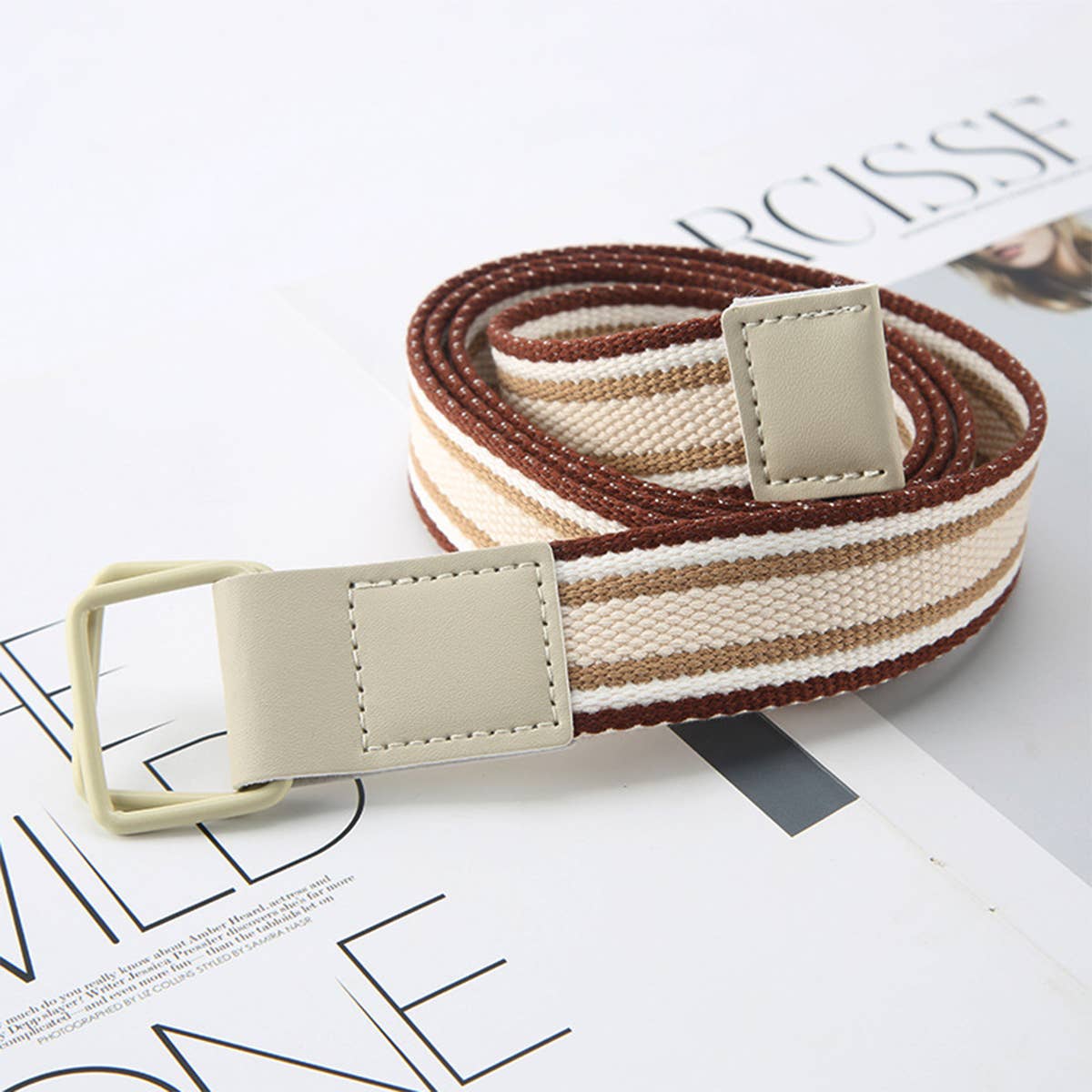 CWABE0948_STRIPED SIMPLE ALL-MATCH DOUBLE BUCKLE BELT