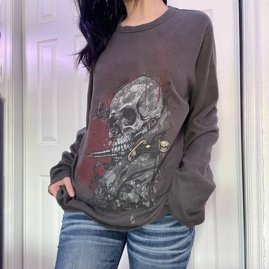 Round-neck printed long sleeve striped shirt