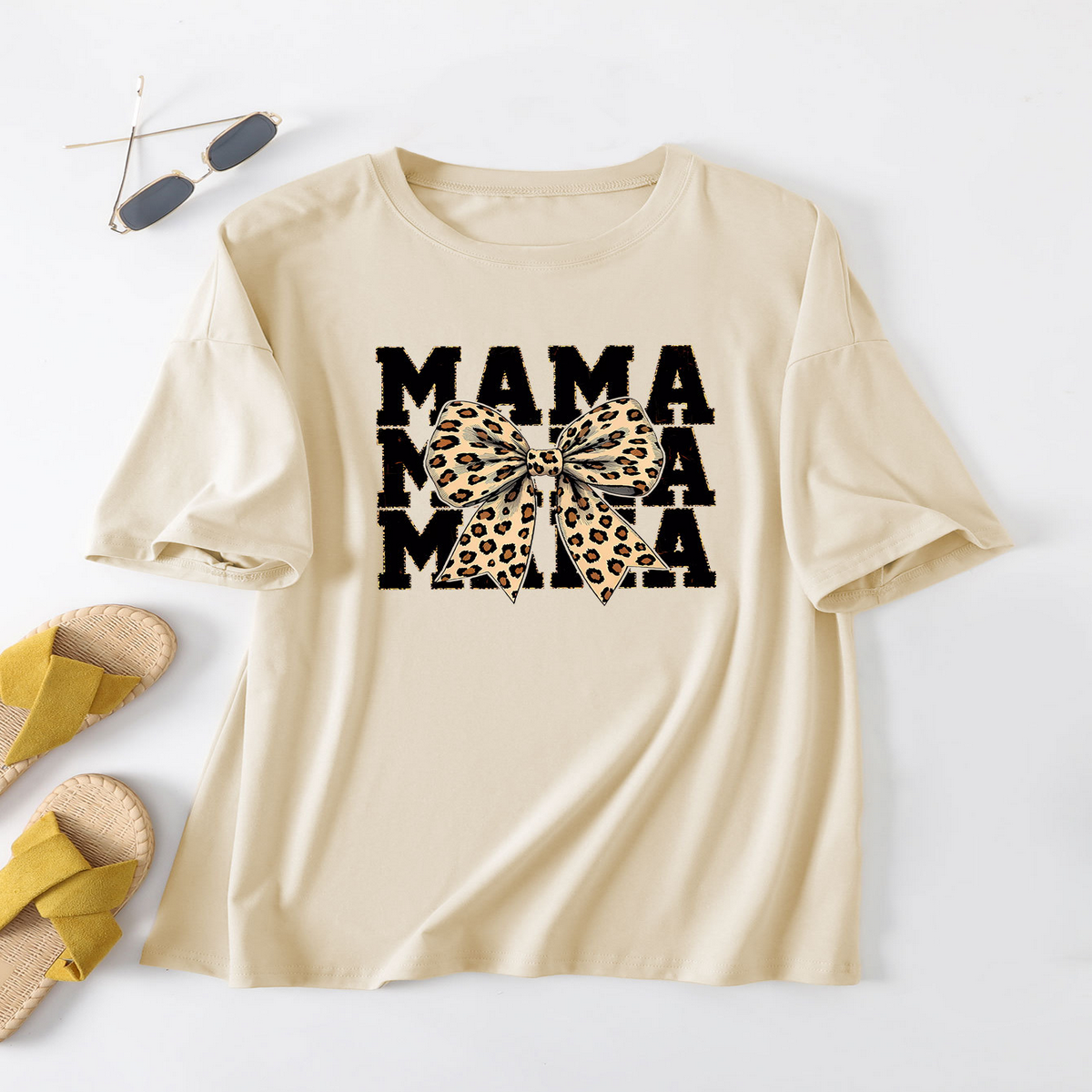 Leopard Bow Print T-Shirt, Loose Fit for Women