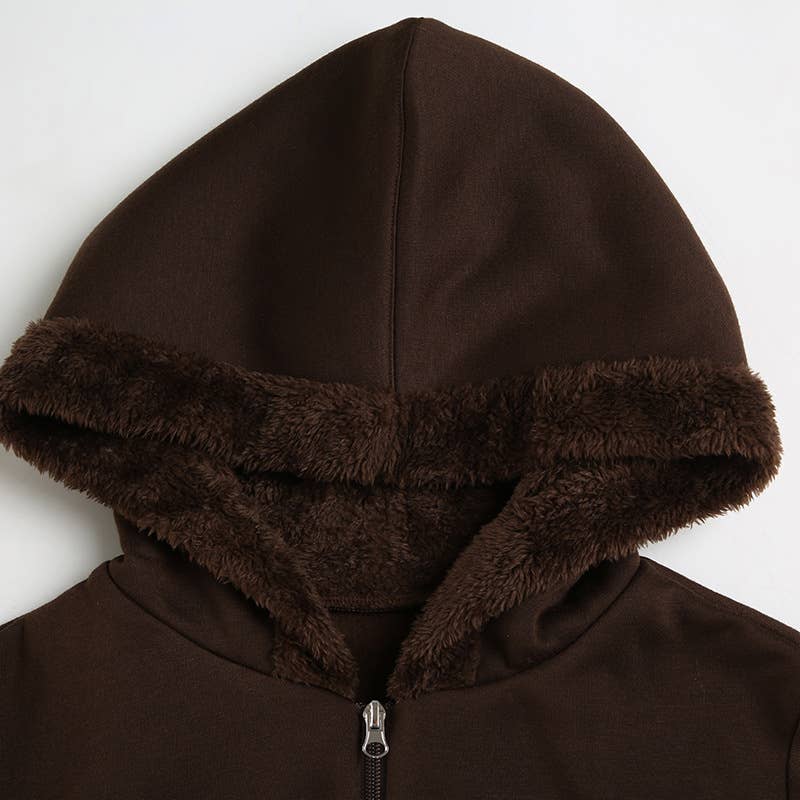 SOLID COLOR LOOSE SIMPLE ZIPPER FURRY JACKET