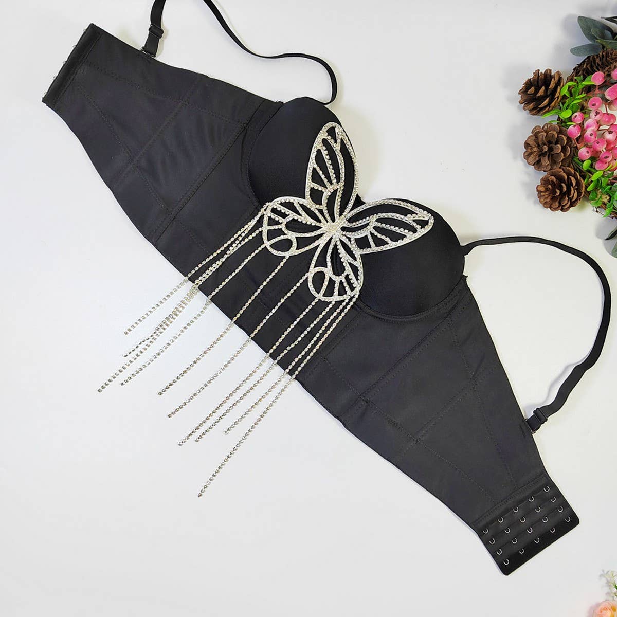 BUTTERFLY BEADED TASSEL HERRINGBONE CORSET_CWMM4237