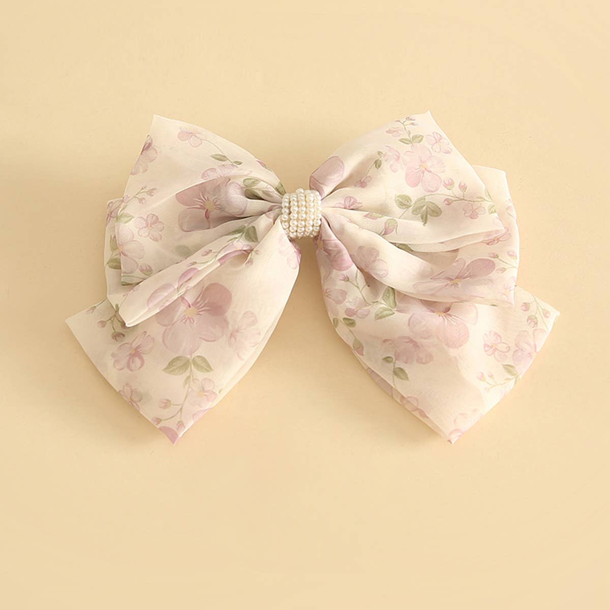 THREE-LAYER MESH SMALL PEARL BOW HAIRPIN_CWAHA1799