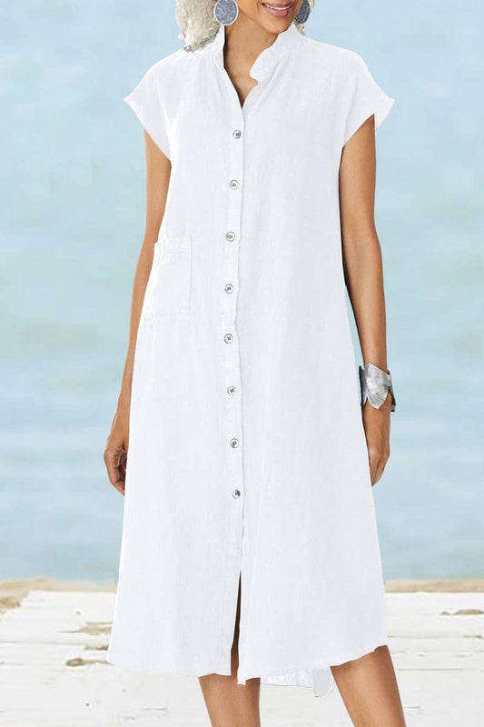 CWDSD8002_NEW STYLE STAND COLLAR SINGLE BREASTED DRESS