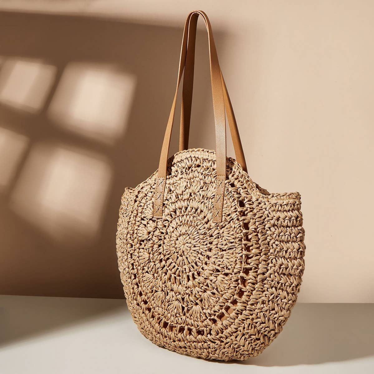 WOMEN HOLLOW FLOWER ROUND STRAW BAG_CWAB1980