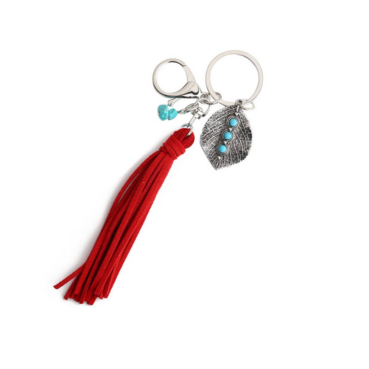 Bohemian Alloy Leaf Turquoise Keychain_CWMM6867