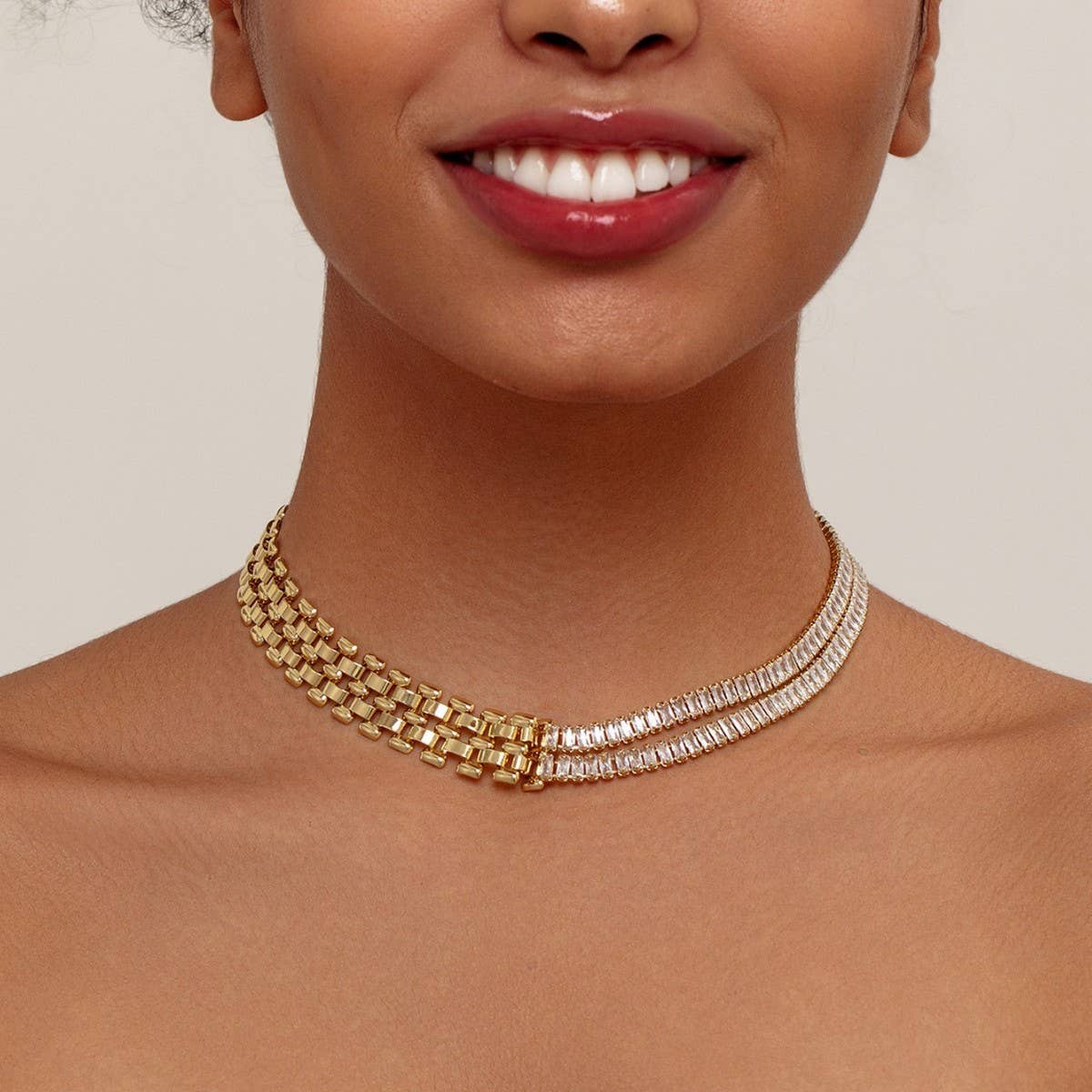 DIAMOND CHAIN MOSAIC GEOMETRIC CLAVICLE NECKLACE