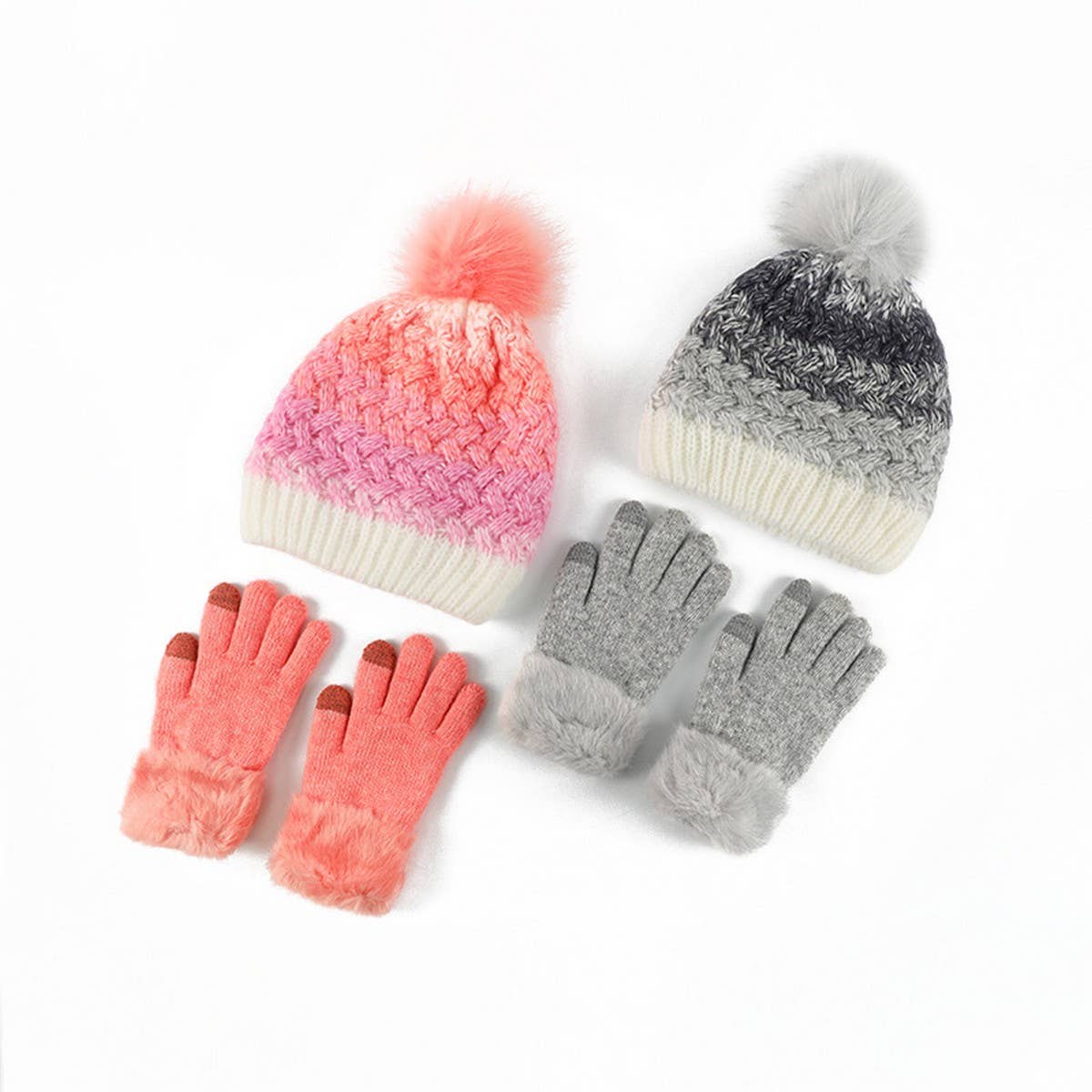 CHILDREN'S KNITTED HAT AND GLOVES TWO-PIECE SET