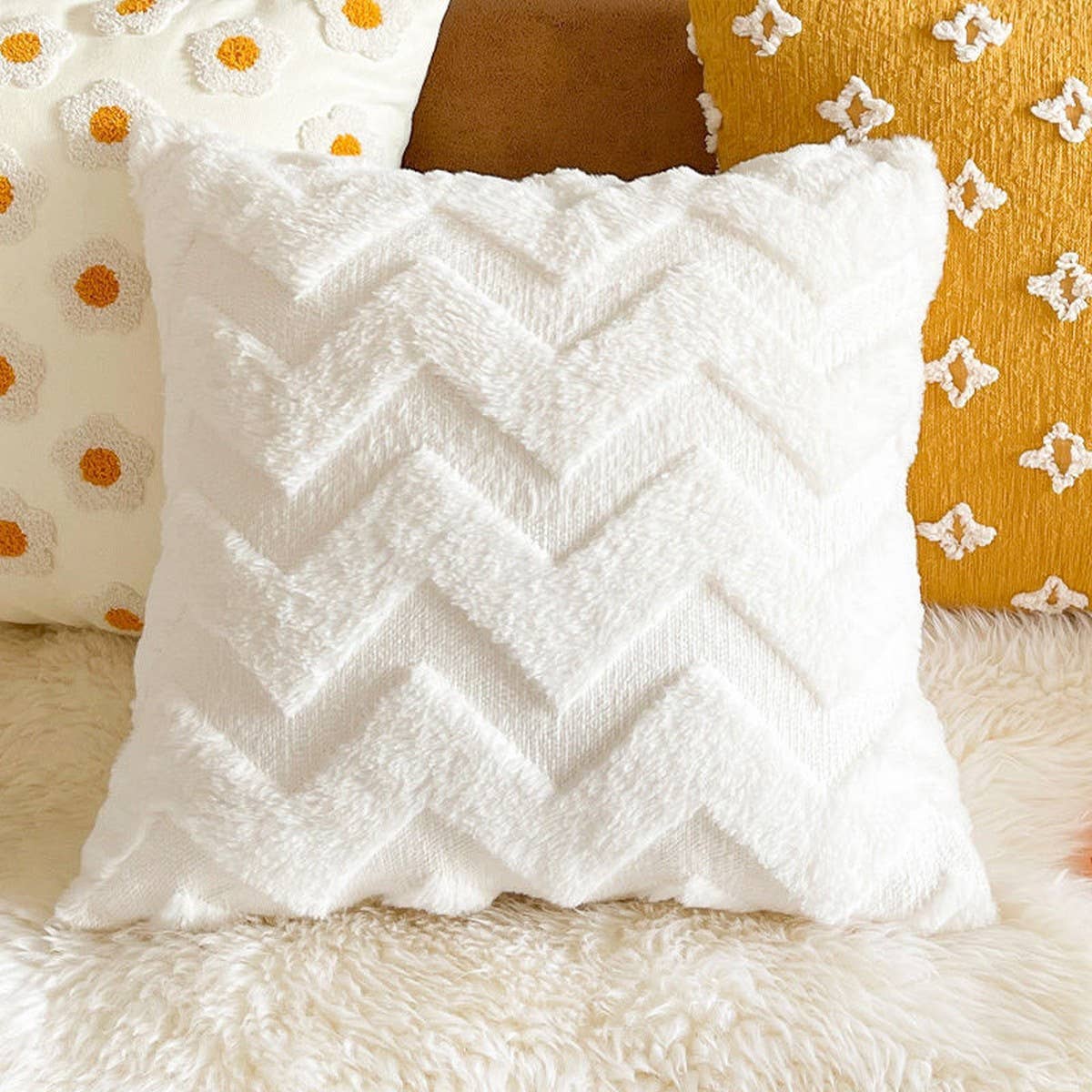Moroccan Style Embroidered Grid Pillow Cover