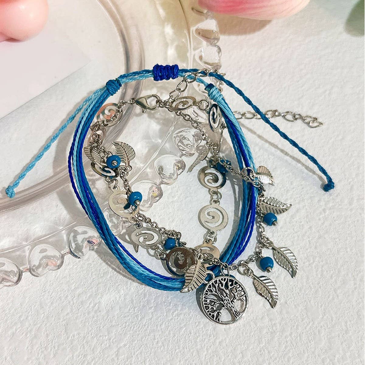 Boho Tassel Anklet Set Tree of Life & Leaf Charms_CWMM6355