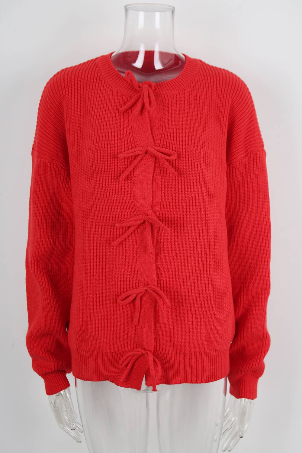 Round-neck solid-color knitted Cardigan