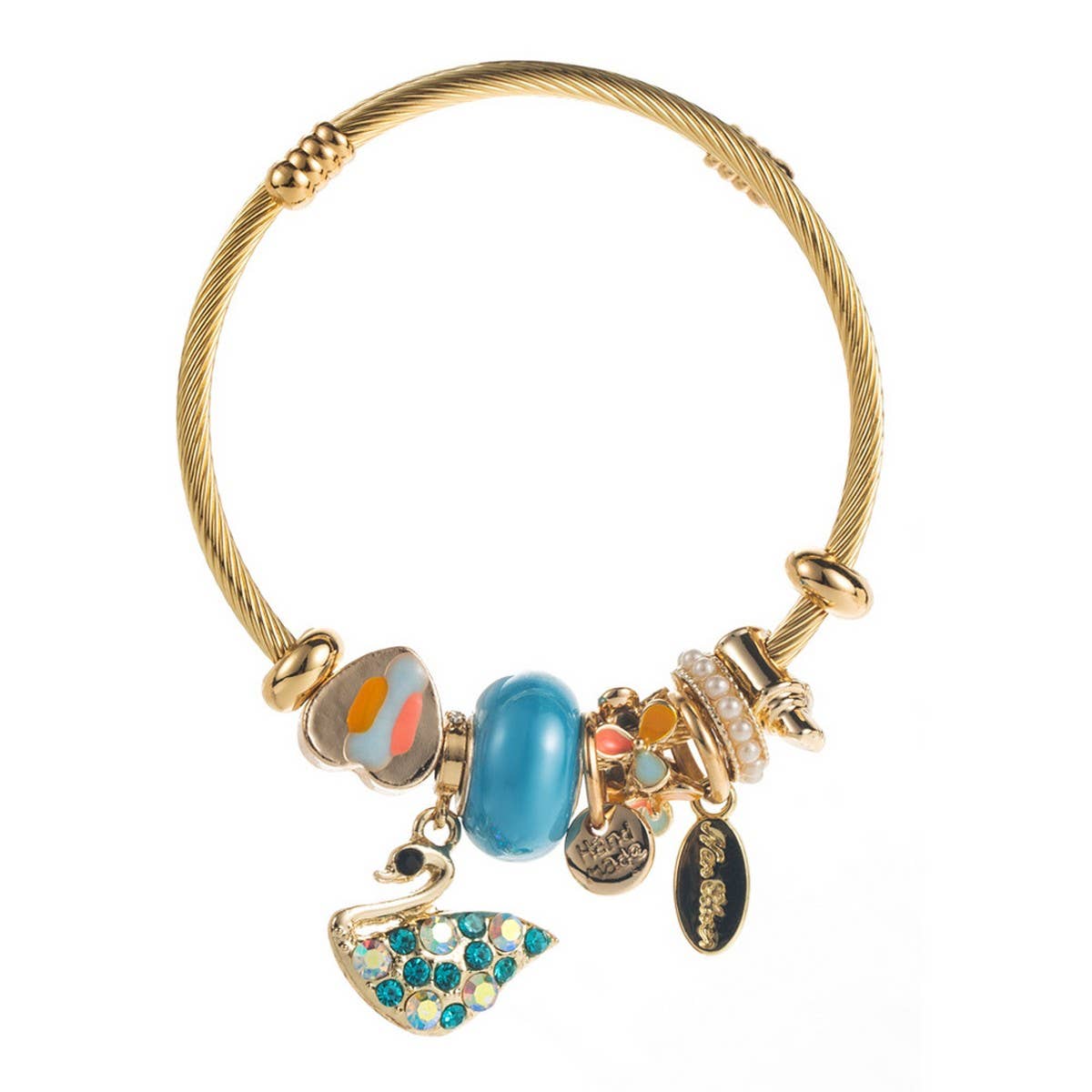 Gold Alloy Swan Charm Adjustable Bracelet