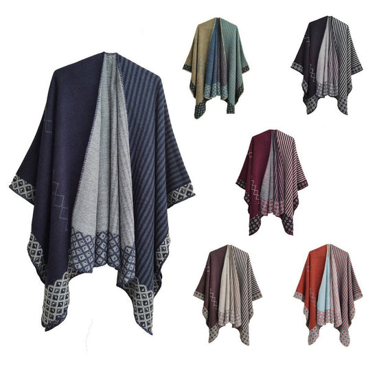 SIMPLE SPLIT SHAWL WITH DIAMOND GEOMETRIC PATTERN_CWASC0289