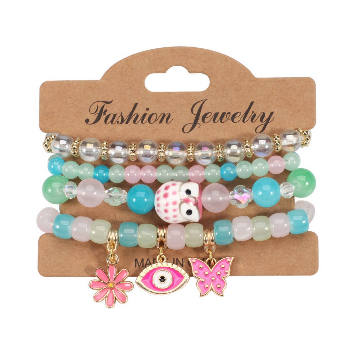 BUTTERFLY FLOWER EYE PENDANT BEADED BRACELET_CWAJE2223