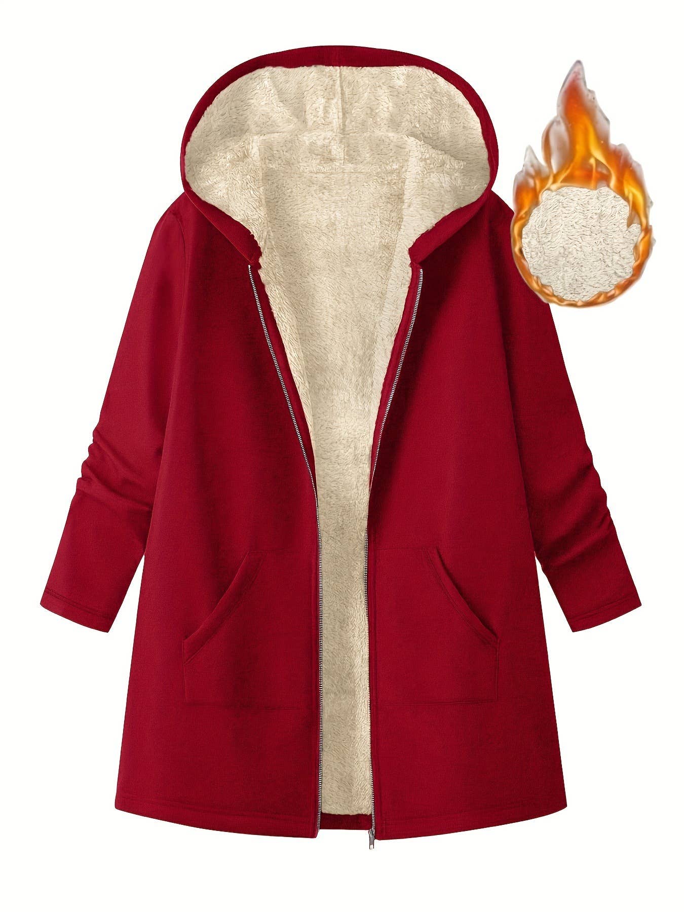 Long hooded coat solid color and velvet coat