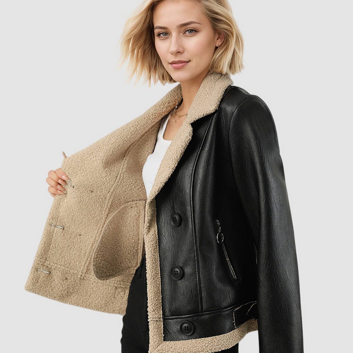 Faux Fur Lined PU Jacket ? Warm Coco Style Coat