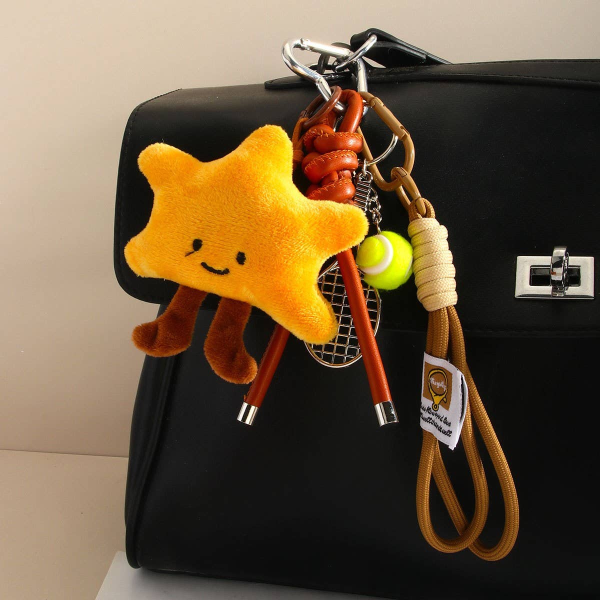 Plush Star Doll Bag Charm with Tennis Keychain_CWMM7834