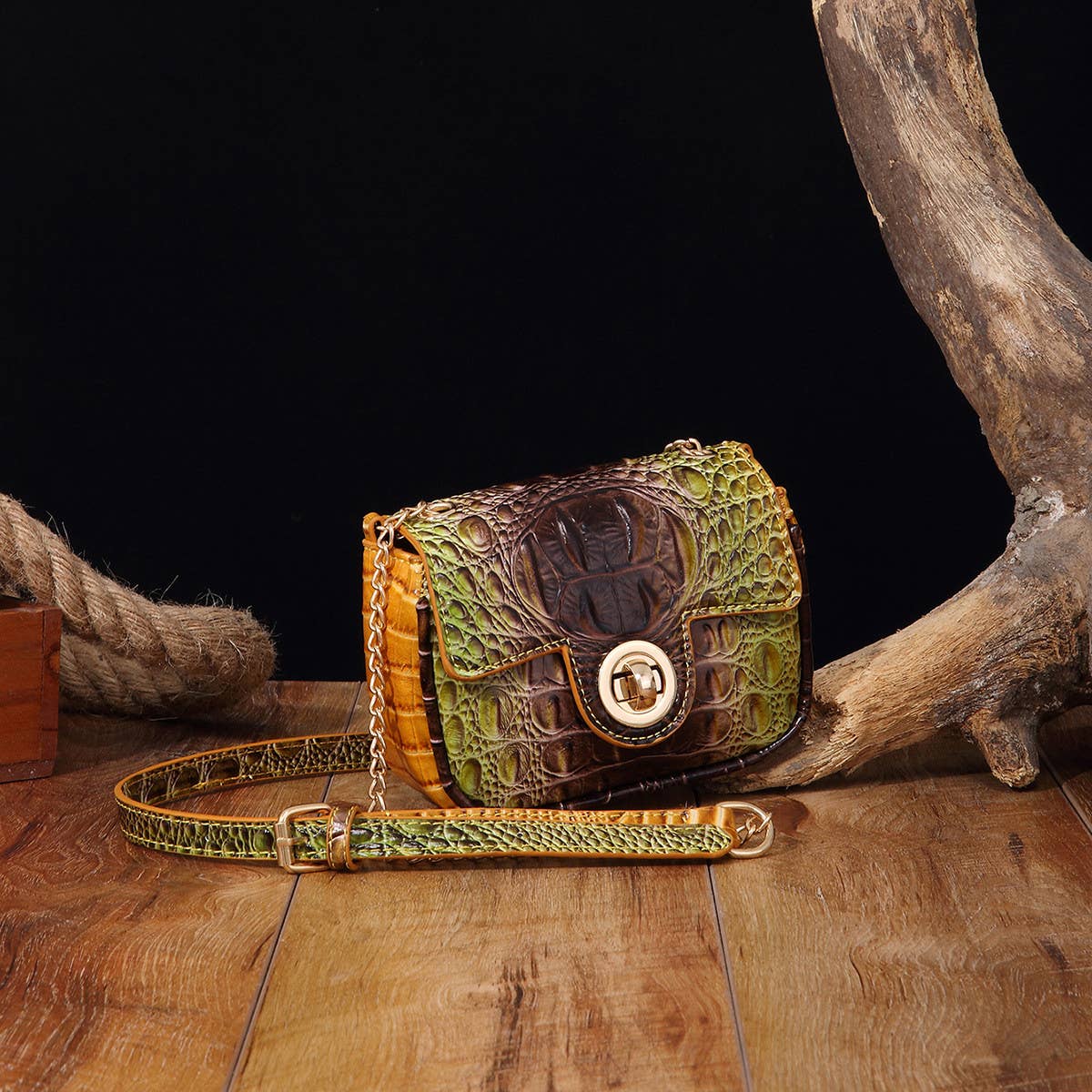 WOMEN MULTI-COLOR CROCODILE PATTERN SHOULDER BAG_CWAB2596