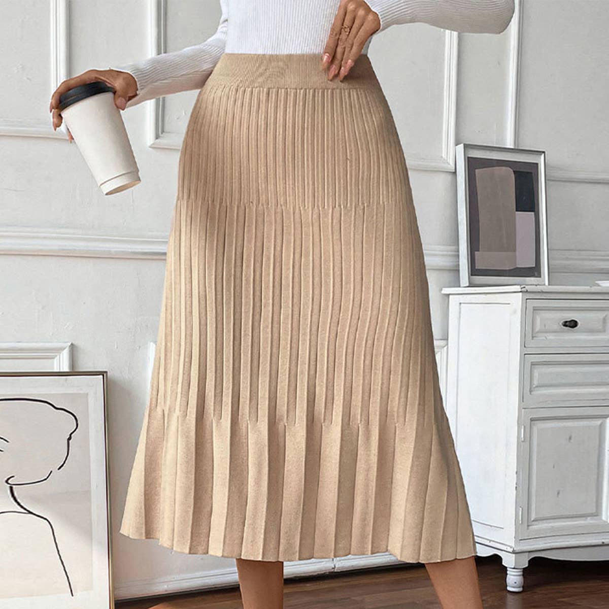 SOLID COLOR PLEATED SKIRT WITH PLEATED SKIRT