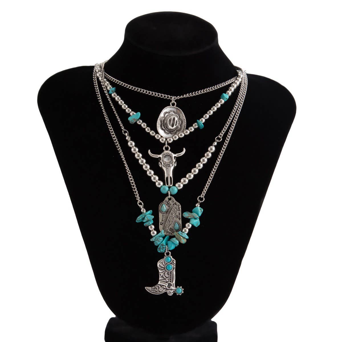 PUNK ALLOY MULTI-LAYER CLAVICLE CHAIN NECKLACE_CWMM3149