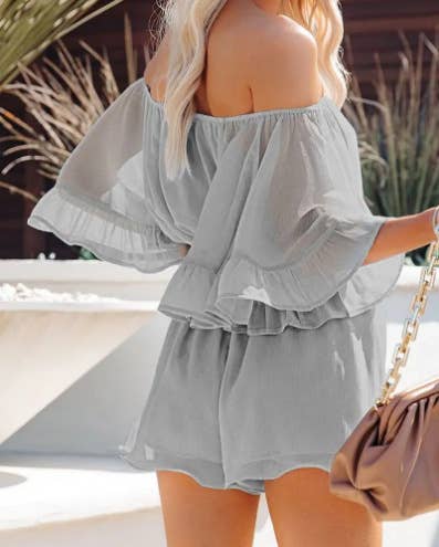 Patchwork short sleeve loose chiffon jumpsuit