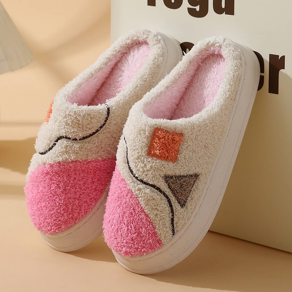 LEISURE NON-SLIP SPLICING COTTON SLIPPERS