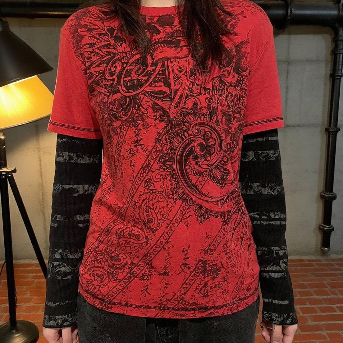 Two retro patchwork printed fake T-shirts