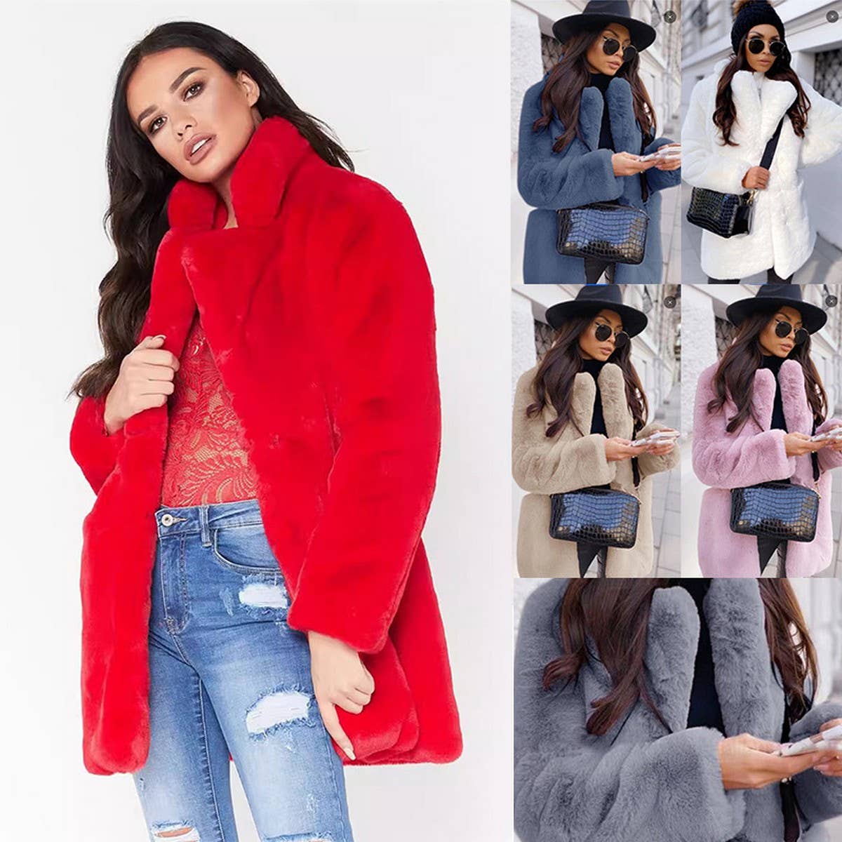 Faux Rabbit Fur Blazer Coat Women Loose Fit