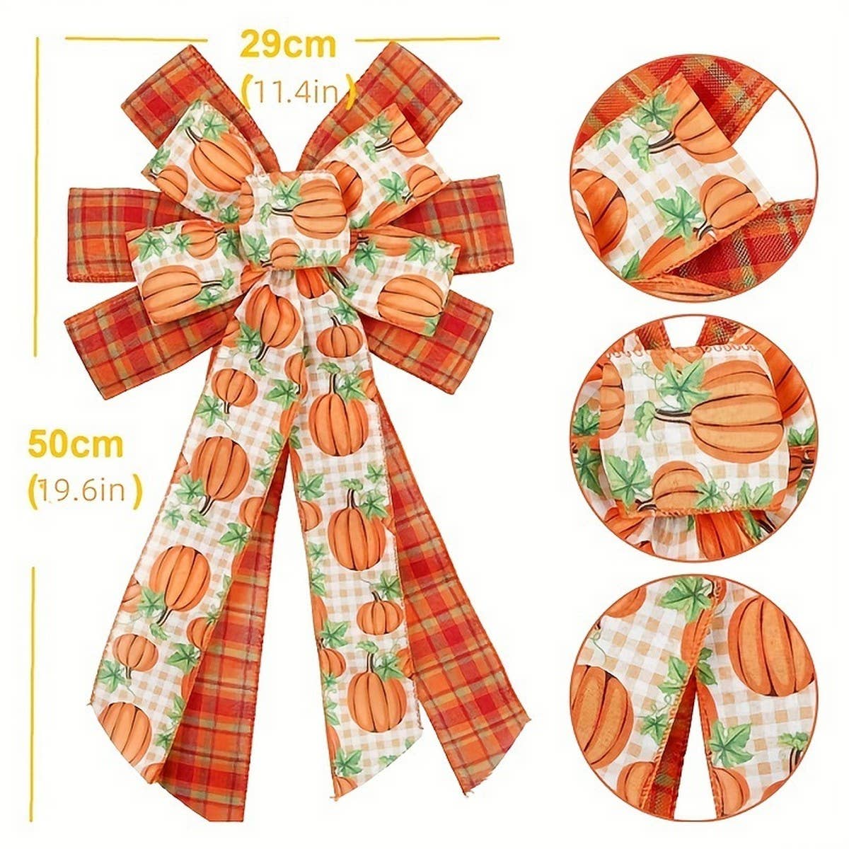 CWMM10218_THANKSGIVING PLAID BOW PUMPKIN WREATH DECOR