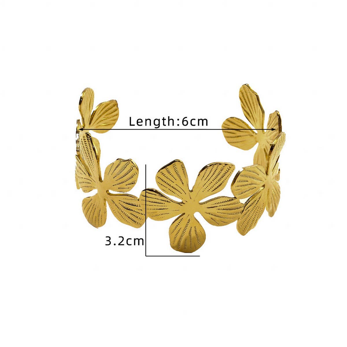 Elegant 18K Gold Floral Stainless Steel Bracelet