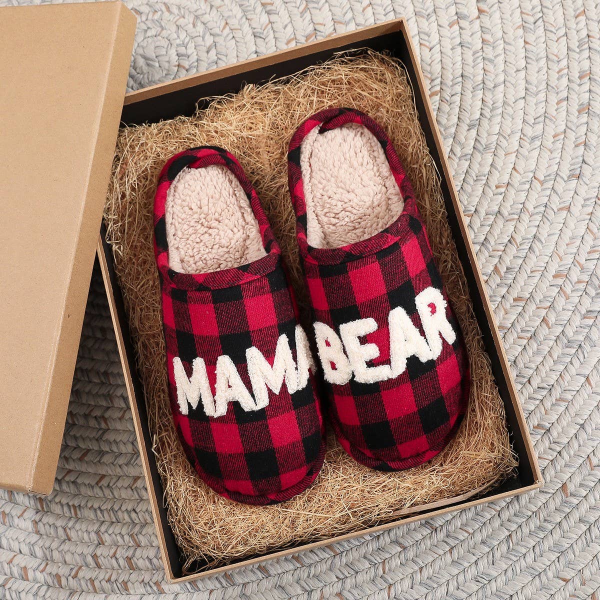 Plaid Christmas Cotton Slippers Winter Warm_CWSHF00226