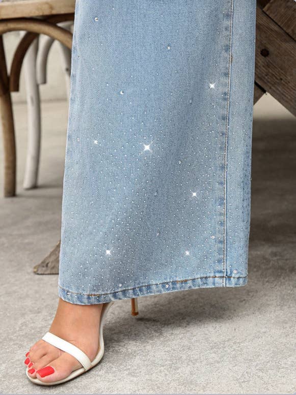 Low-waisted straight-leg,diamond wide-leg jeans