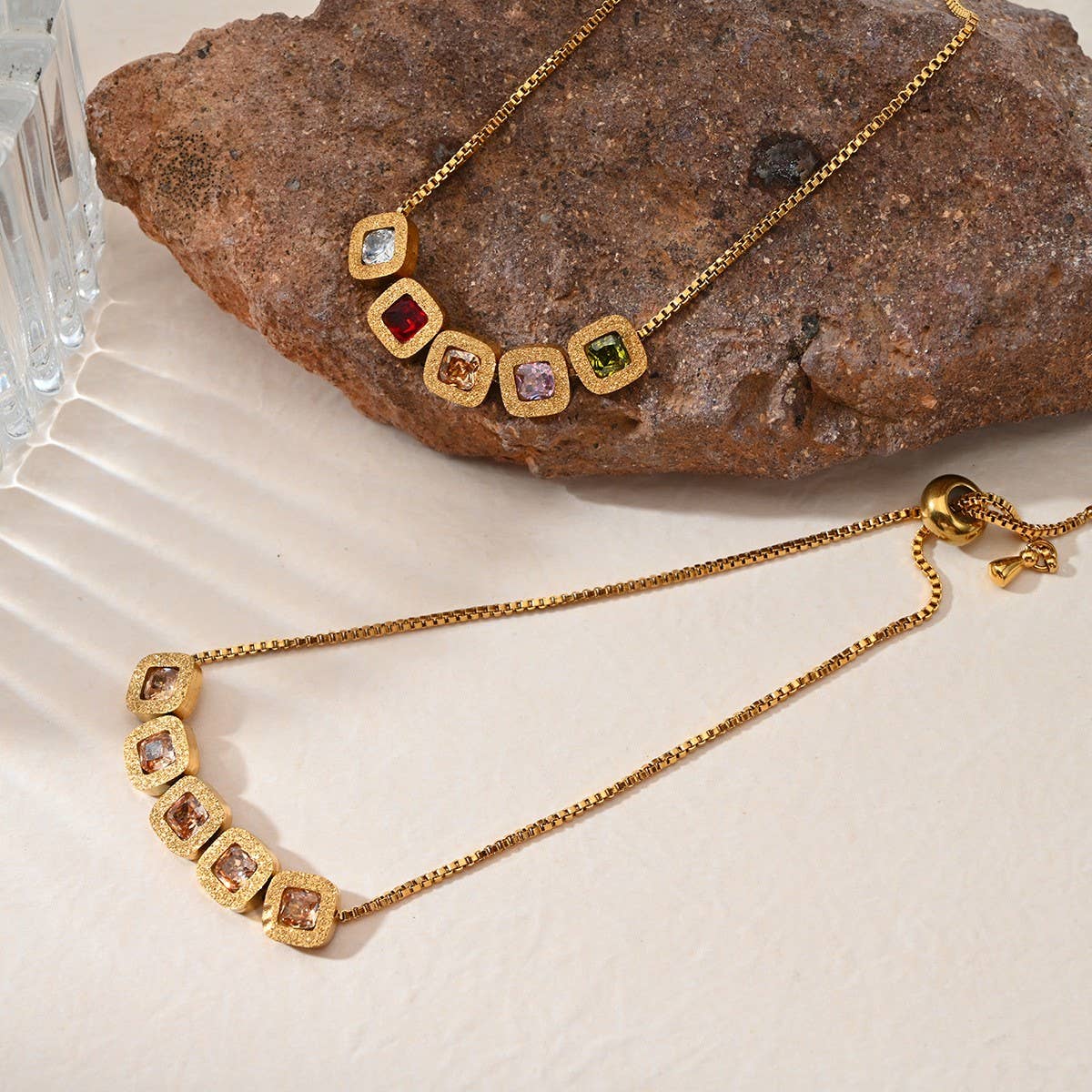 Adjustable Square Zircon Stainless Steel Bracelet_CWAJE4598