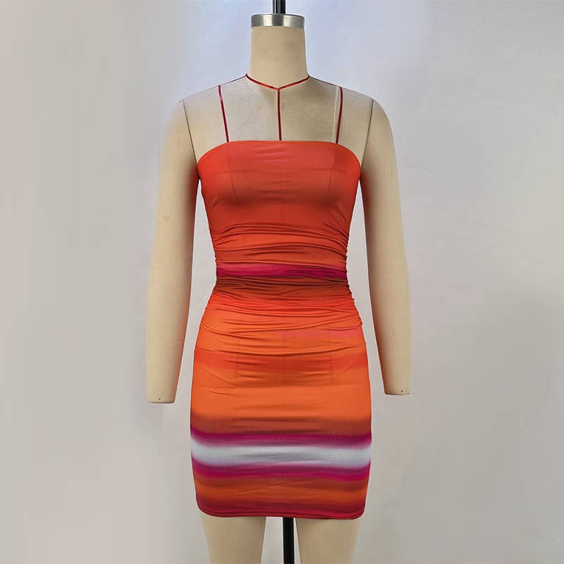 Ombre Print Strapless Sleeveless Bodycon Dress