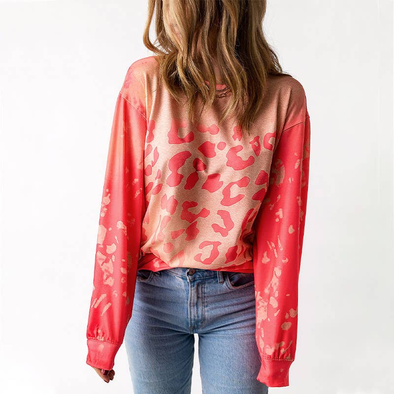 LEOPARD PRINT CREW NECK CASUAL PULLOVER HOODIE