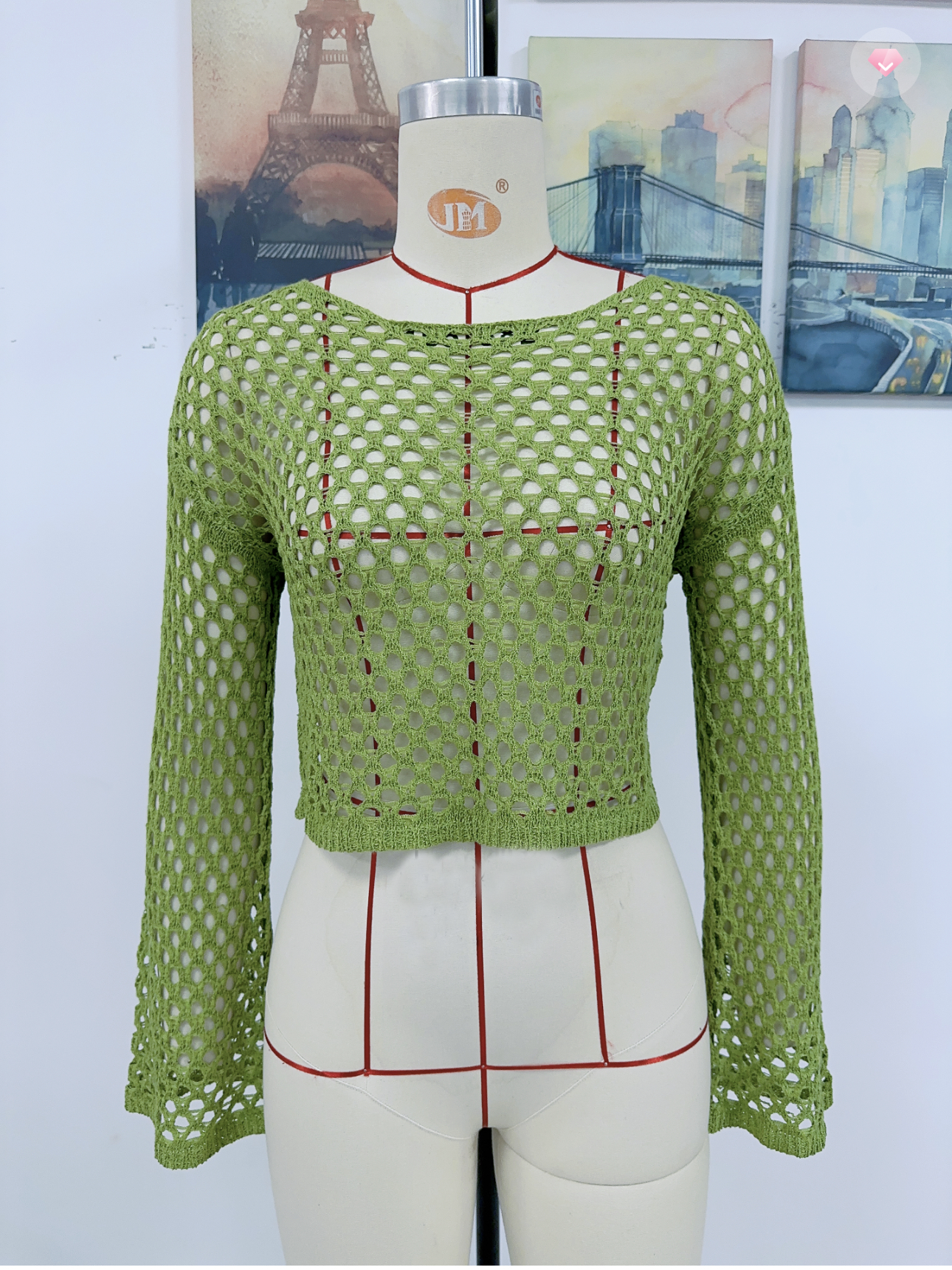 Knitted Bell Sleeve Hollow Round Neck Sweater